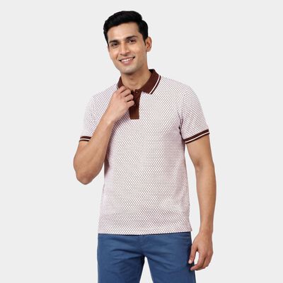 Men's Brown Cotton Polo Neck Casual T-Shirt
