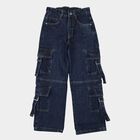 Girls' Blue Regular Fit Jeans, Dark Blue, small