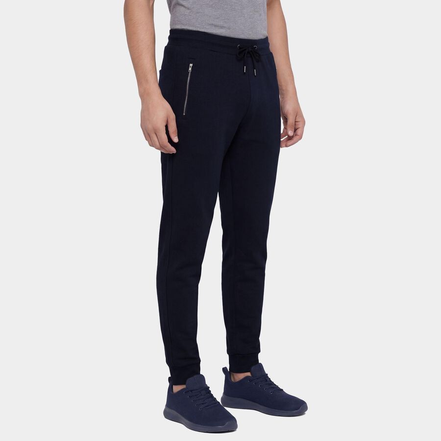 Men's Navy Blue Regular Fit Side-Striped Track Pants, नेवी ब्लू, large