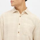 Men's Beige Cotton Classic Casual Shirt, Off White, small