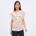 Women's Off-White Round Neck Casual Top, Off White, small