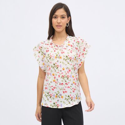 Women's Off-White Round Neck Casual Top