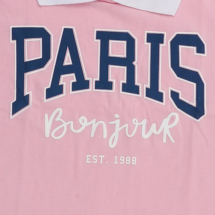Girls Light Pink Cotton Polo Neck Graphic T-Shirt, हल्का गुलाबी, large image number null