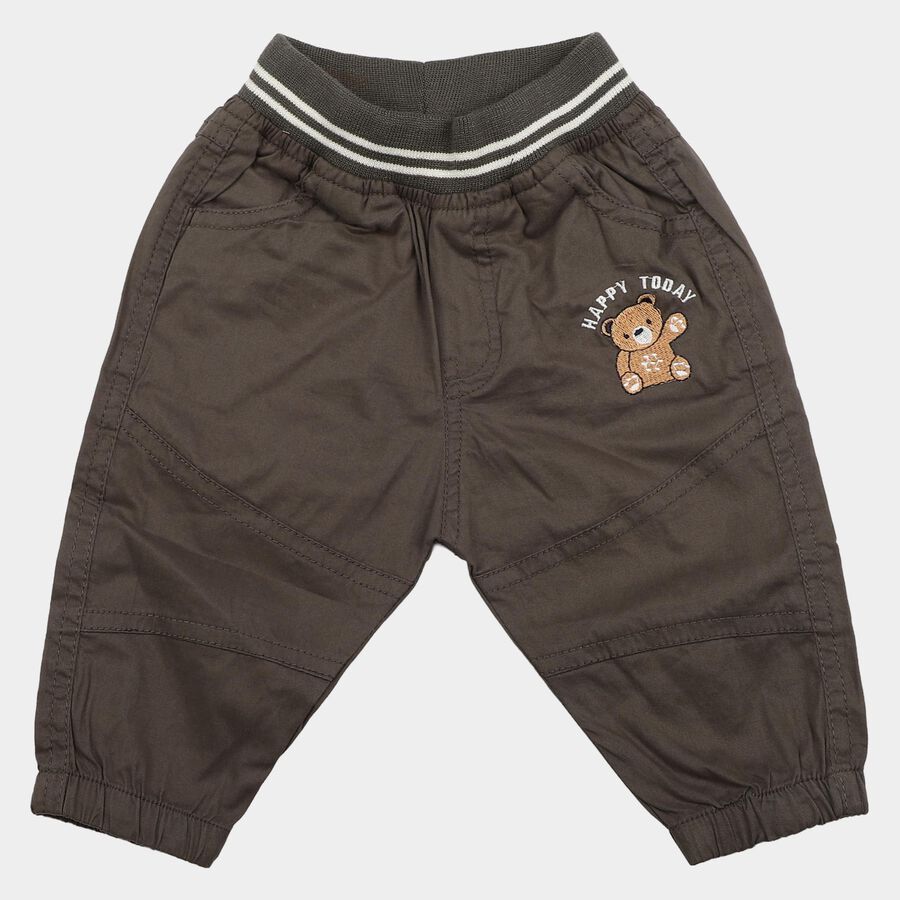 Infants' Grey Jogger Fit Embroidered Trousers, गहरा ग्रे, large