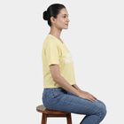Women's Yellow Cotton Round Neck Casual T-Shirt, पीला, small