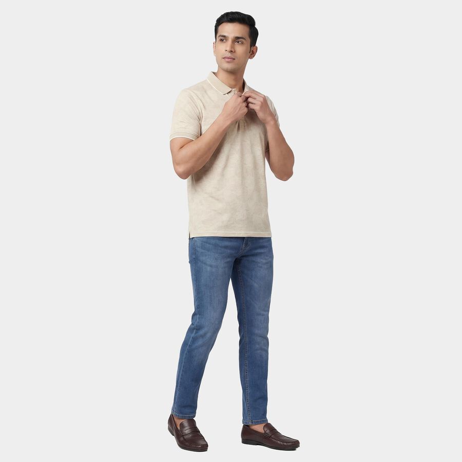 Men's Beige Cotton Polo Neck Solid Polo T-Shirt, गहरा पीला, large