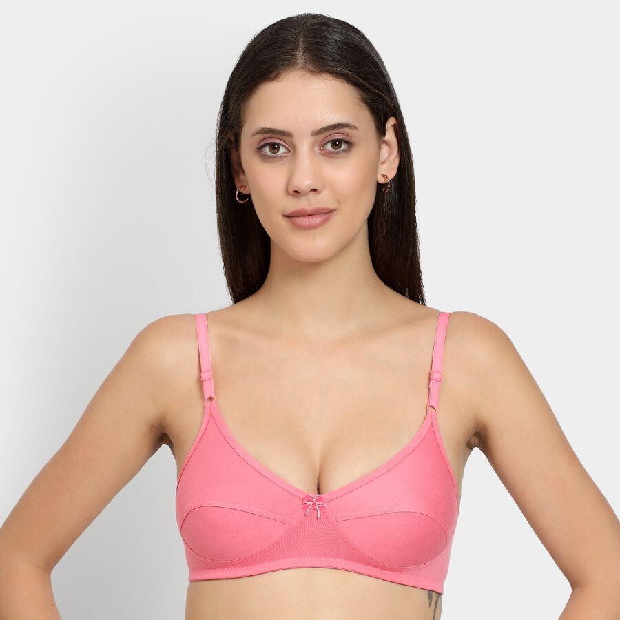 Ladies' 100% Cotton Non-Padded Bra, Coral, large image number null