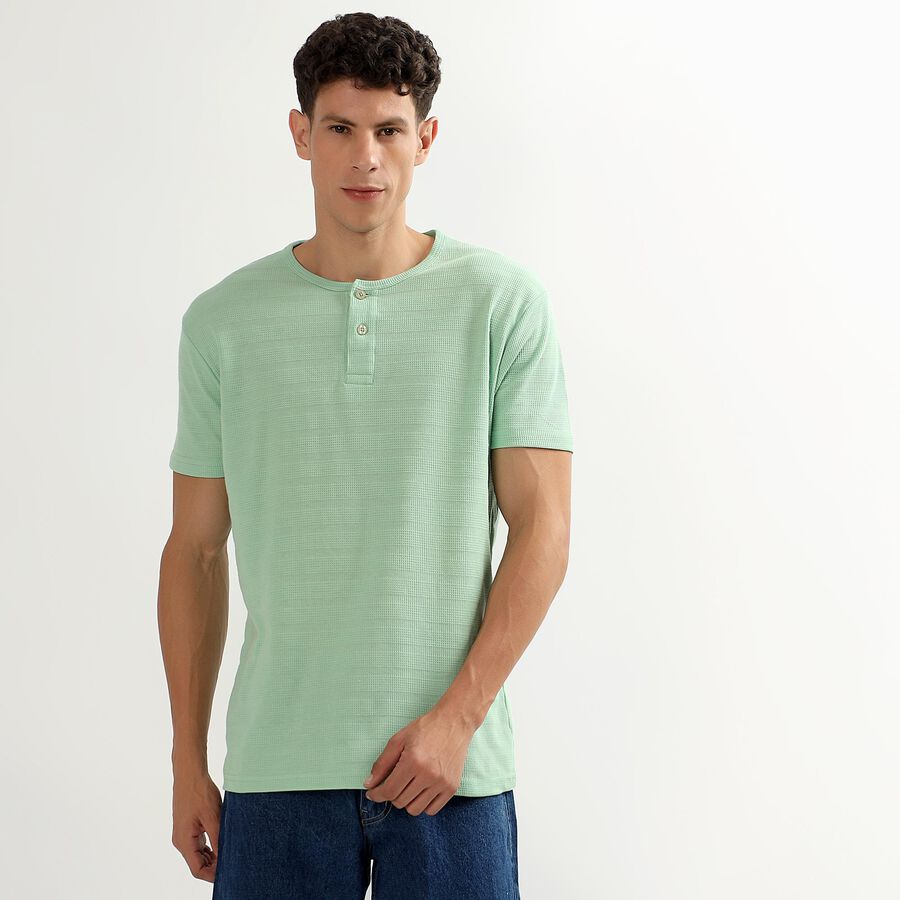 Men's Light Green Henley Neck Half Sleeve T-Shirt, Light Green, large image number null