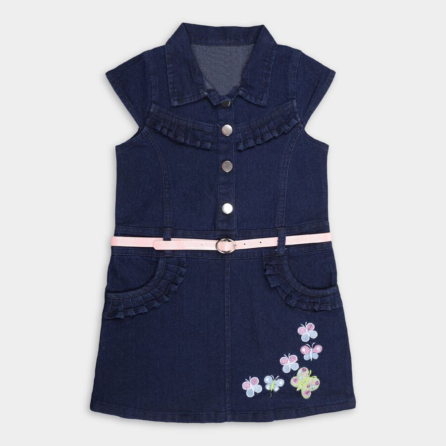 Girls' Frock, गहरा नीला, large image number null