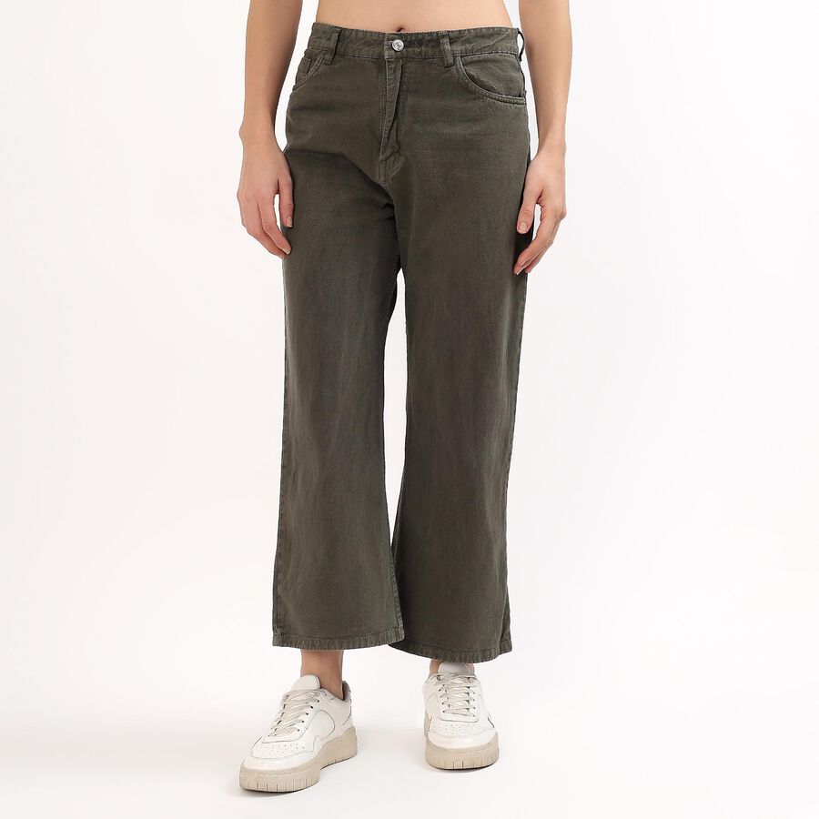 Women's Muted Olive Green Wide Leg Casual Jeans, Olive, large image number null