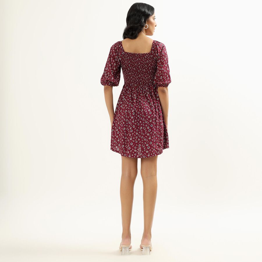 Ladies' Deep Maroon Square Neck Bohemian Dress, Wine, large image number null