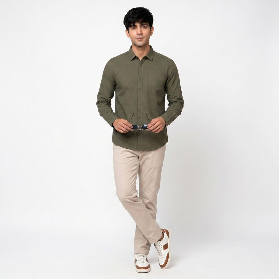 Men's Olive Green Casual Shirt, ओलिव, large