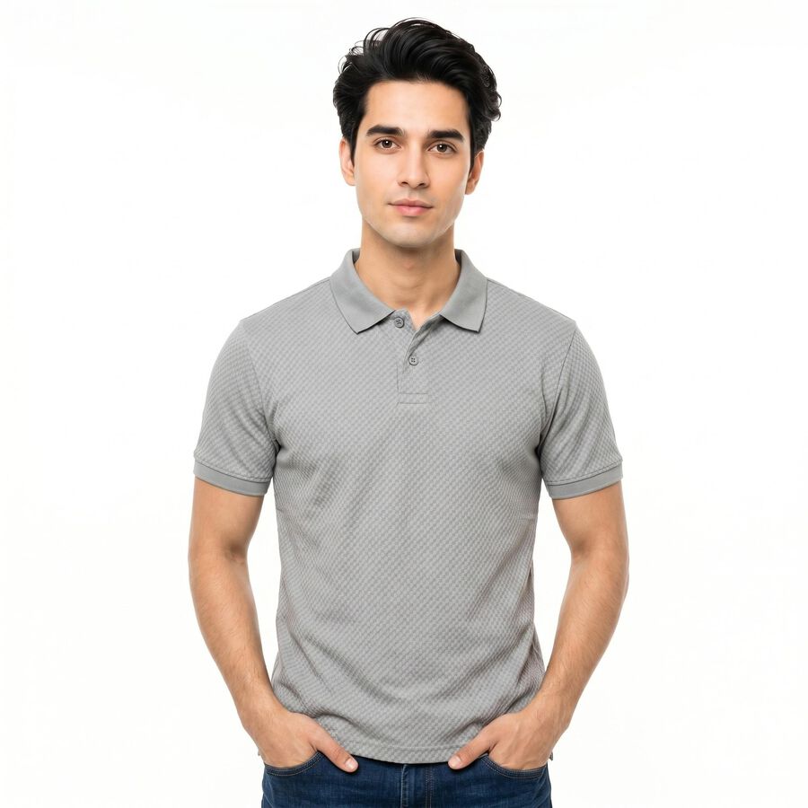 Men Grey Polo Neck Polo T-Shirt, गहरा ग्रे, large