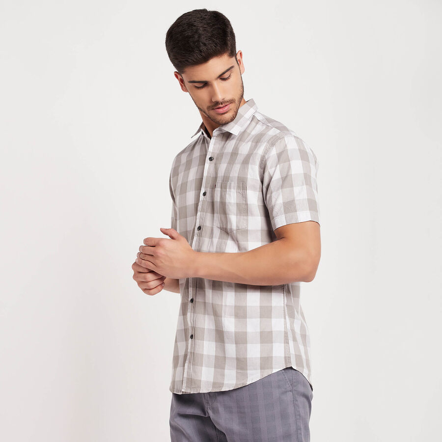 Cotton Checks Casual Shirt, Light Grey, large image number null