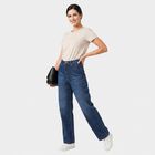 Women's Mid Blue Straight Fit Washed Jeans, Mid Blue, small