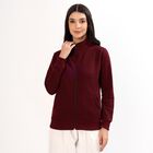 Women's Deep Burgundy High Neck Casual Sweatshirt, वाइन, small image number null