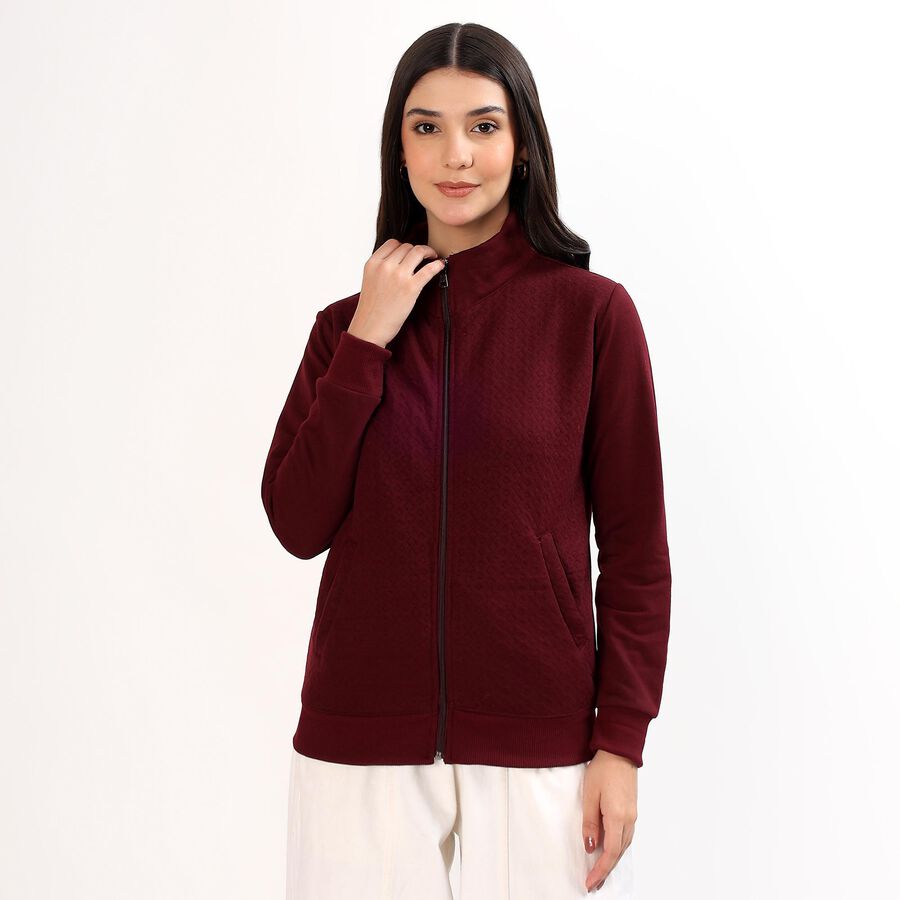 Women's Deep Burgundy High Neck Casual Sweatshirt, वाइन, large image number null