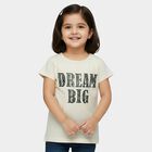 Girls' White Cotton Round Neck Slogan Printed T-Shirt, Off White, small