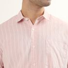 Men's Pale Powder Pink Cotton Half Sleeve Spread Collar Casual Shirt, Pink, small