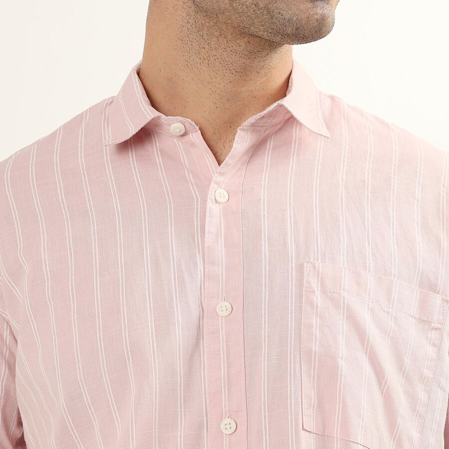 Men's Pale Powder Pink Cotton Half Sleeve Spread Collar Casual Shirt, Pink, large