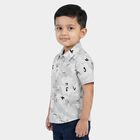 Boys Grey 100% Cotton Floral Printed Collar Regular Fit Shirt, गहरा ग्रे, small