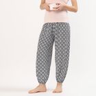 Women's Black and White Relaxed Fit Printed Harem Pants, Navy Blue, small