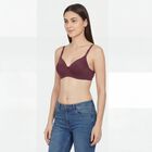 Women's Wine V-Neck Wireless Padded T-Shirt Bra, Wine, small