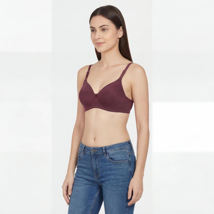 Women's Wine V-Neck Wireless Padded T-Shirt Bra, Wine, large