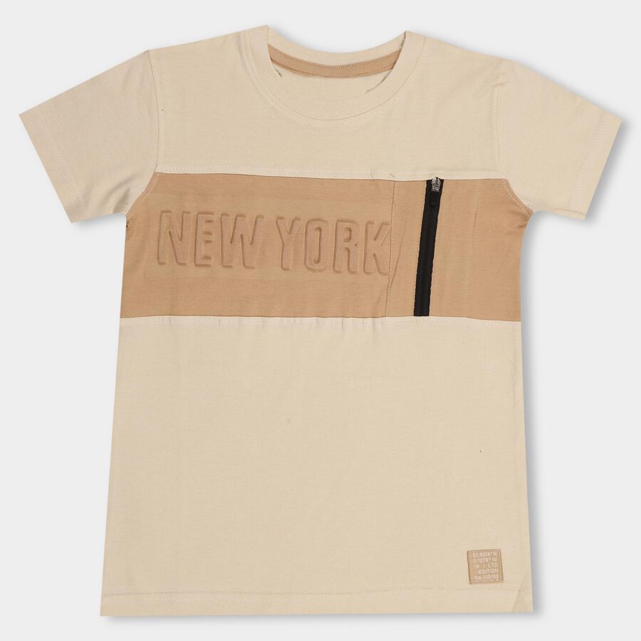 Boys' 100% Cotton Half Sleeves T-Shirt , Beige, large image number null
