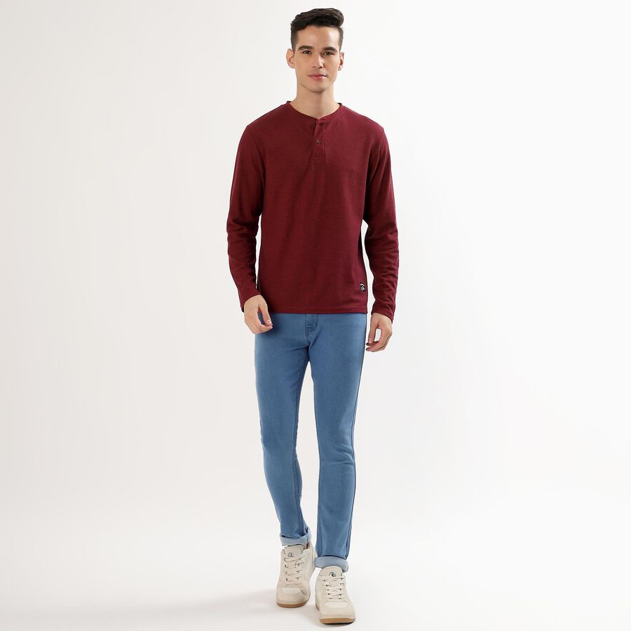 Men's Deep Maroon Henley Neck Casual T-Shirt, Wine, large image number null