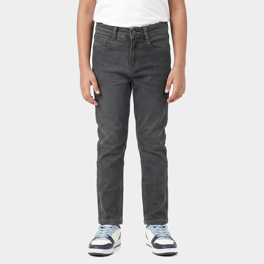 Boys' Dark Grey Slim Fit Washed Jeans, गहरा ग्रे, large