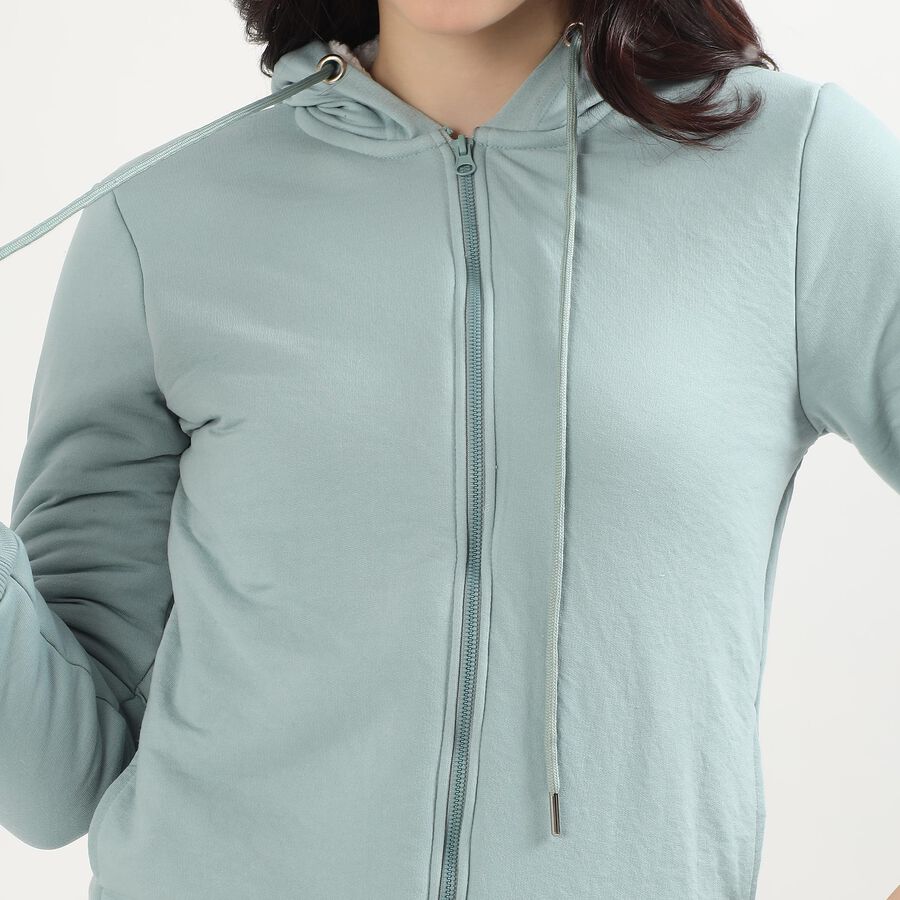 Women's Light Sage Green Hooded Casual Sweatshirt, हल्का हरा, large image number null