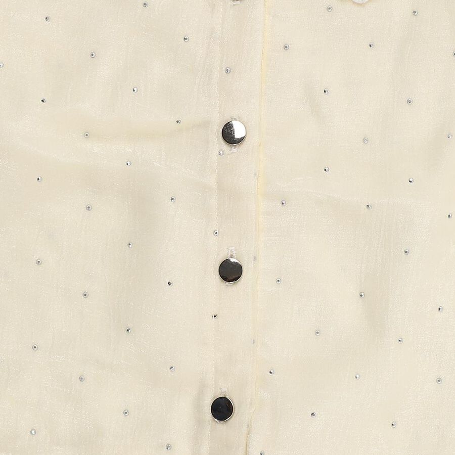 Girls Cream Collared Neck Casual T-Shirt, ऑफ व्हाइट, large