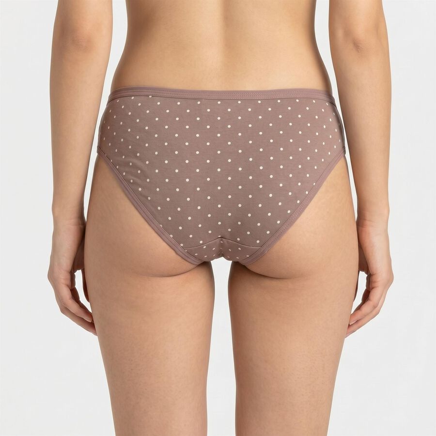 Women's Brown Regular Fit Polka Dot Brief Panty, Brown, large