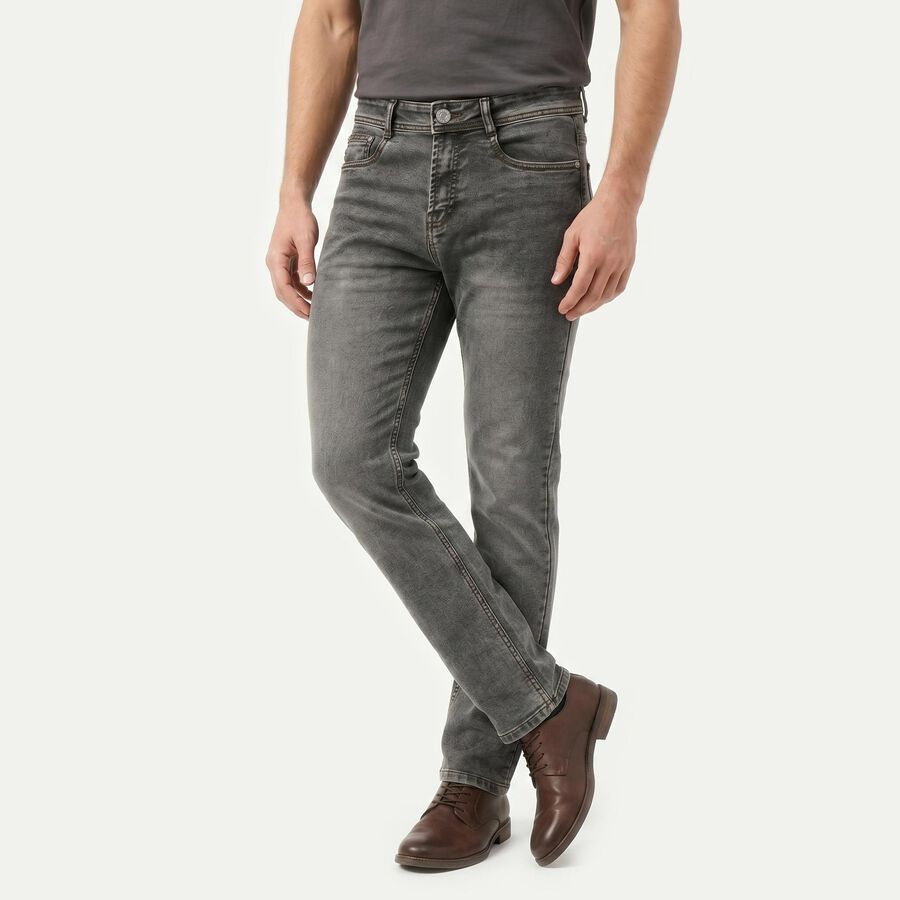 Men's Dark Grey Slim Fit Washed Jeans, Dark Grey, large