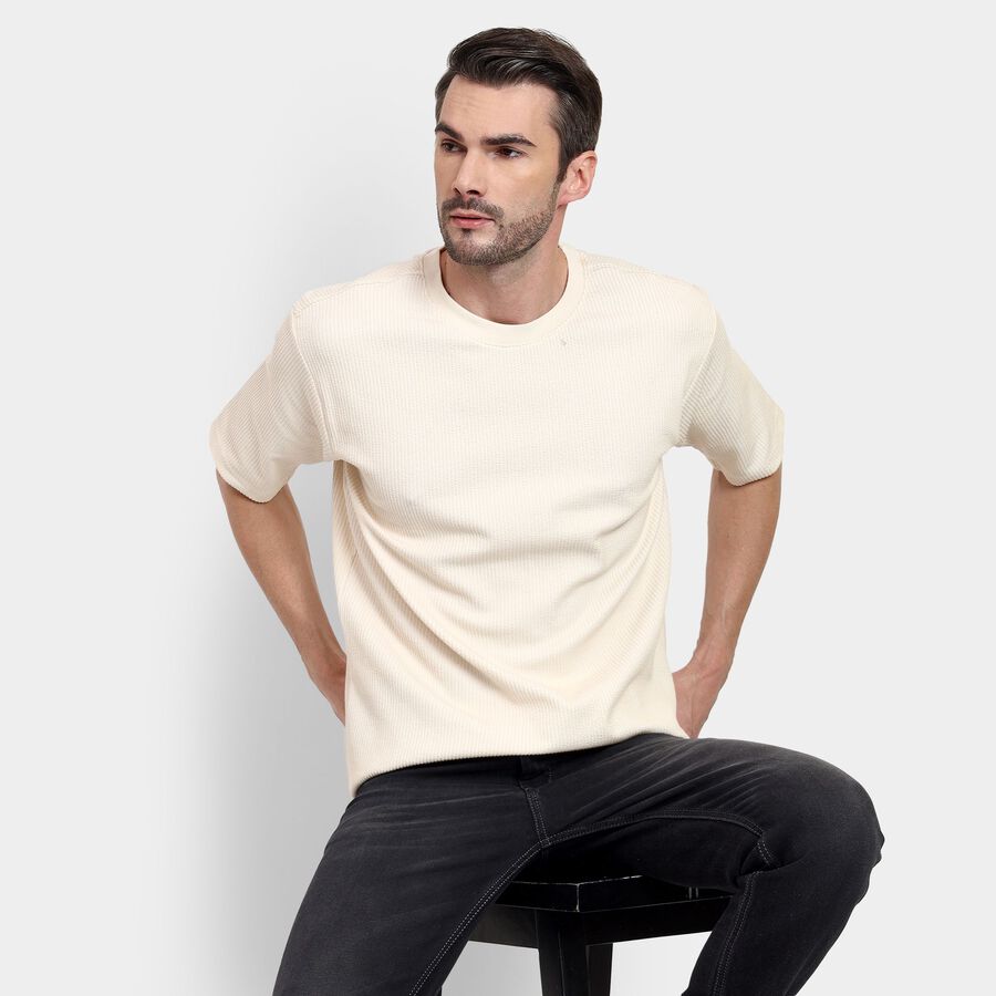 Men's Round Neck Half Sleeves T-Shirt , Off White, large image number null