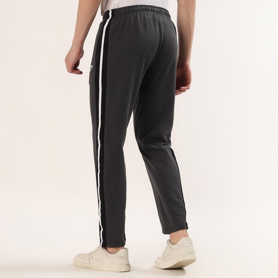 Men's Charcoal Grey Regular Fit Side-Striped Track Pants, Dark Grey, large
