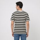 Men Black Round Neck Regular Striped T-Shirt, Black, small