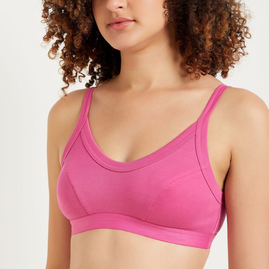 Ladies' 100% Cotton Non-Padded Bra, Fuchsia, large image number null