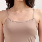 Women's Beige V-Neck Minimalist Slip, भूरा, small