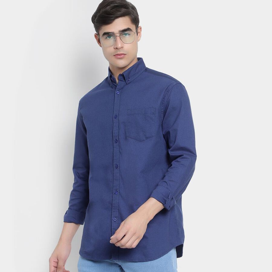Cotton Solid Casual Shirt, Navy Blue, large image number null