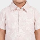 Boys Pink Cotton Short Sleeves Collar Shirt, Pink, small