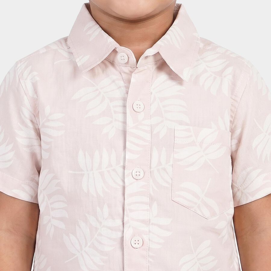 Boys Pink Cotton Short Sleeves Collar Shirt, Pink, large