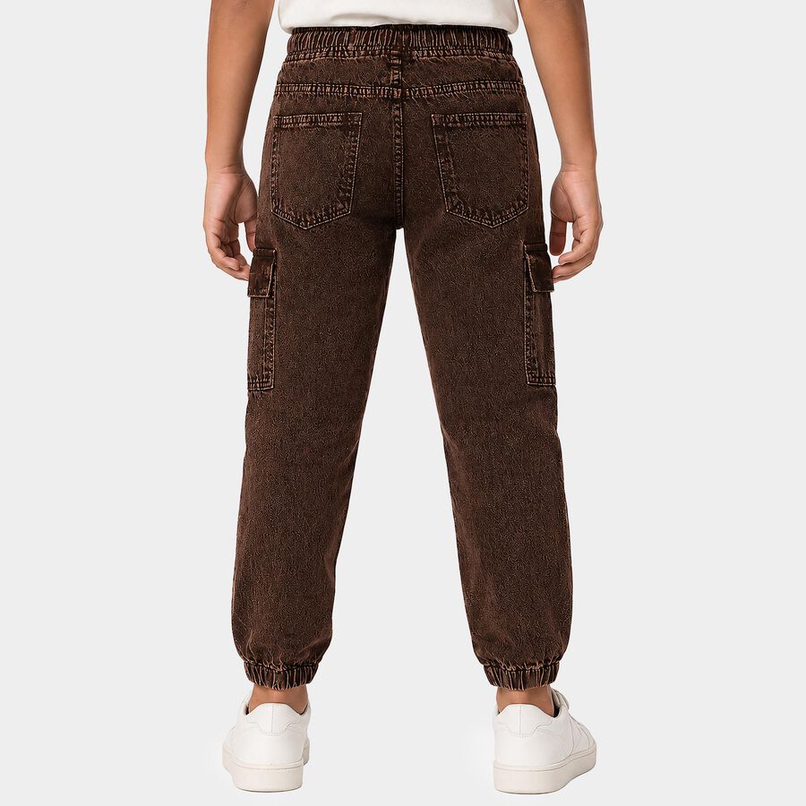 Boys Brown Jogger Fit Washed Cargo Jeans, Brown, large