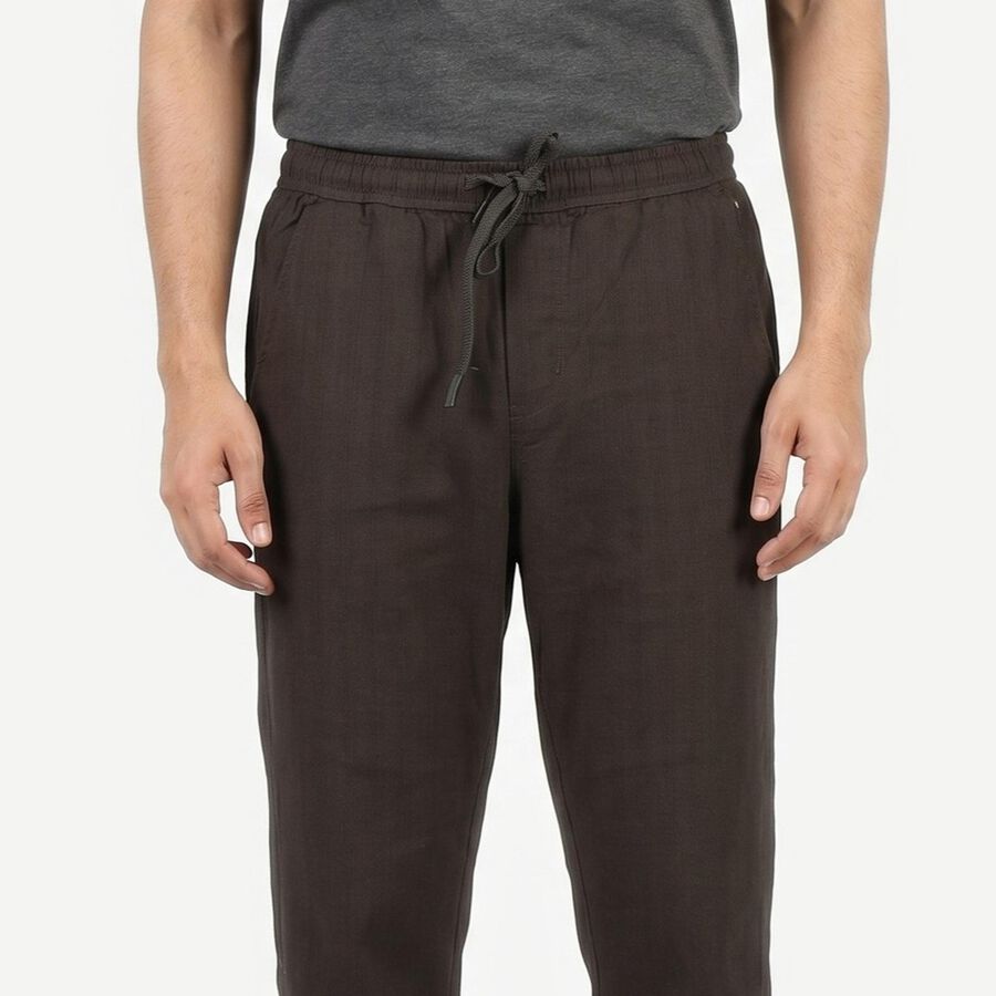 Men's Grey Slim Fit Casual Trousers, गहरा ग्रे, large