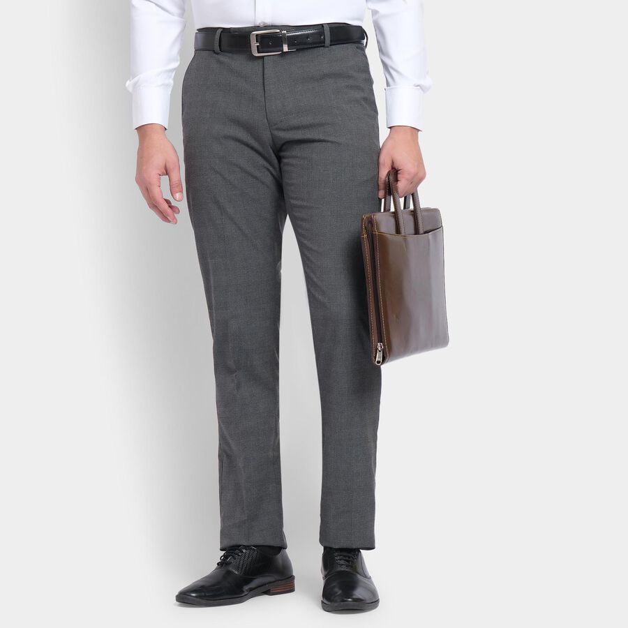 Men's Slim Fit Formal Trousers, गहरा ग्रे, large image number null