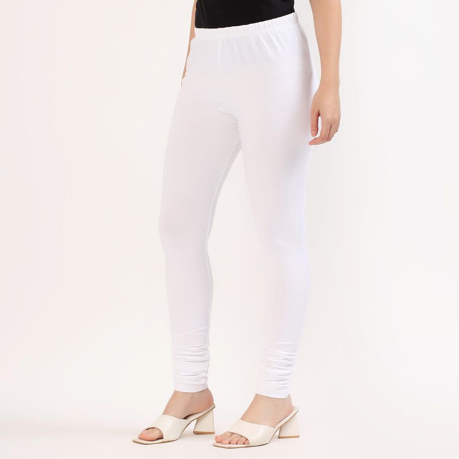 Women's Bright White Cotton Blend Elastic Waist Churidar, सफ़ेद, large image number null