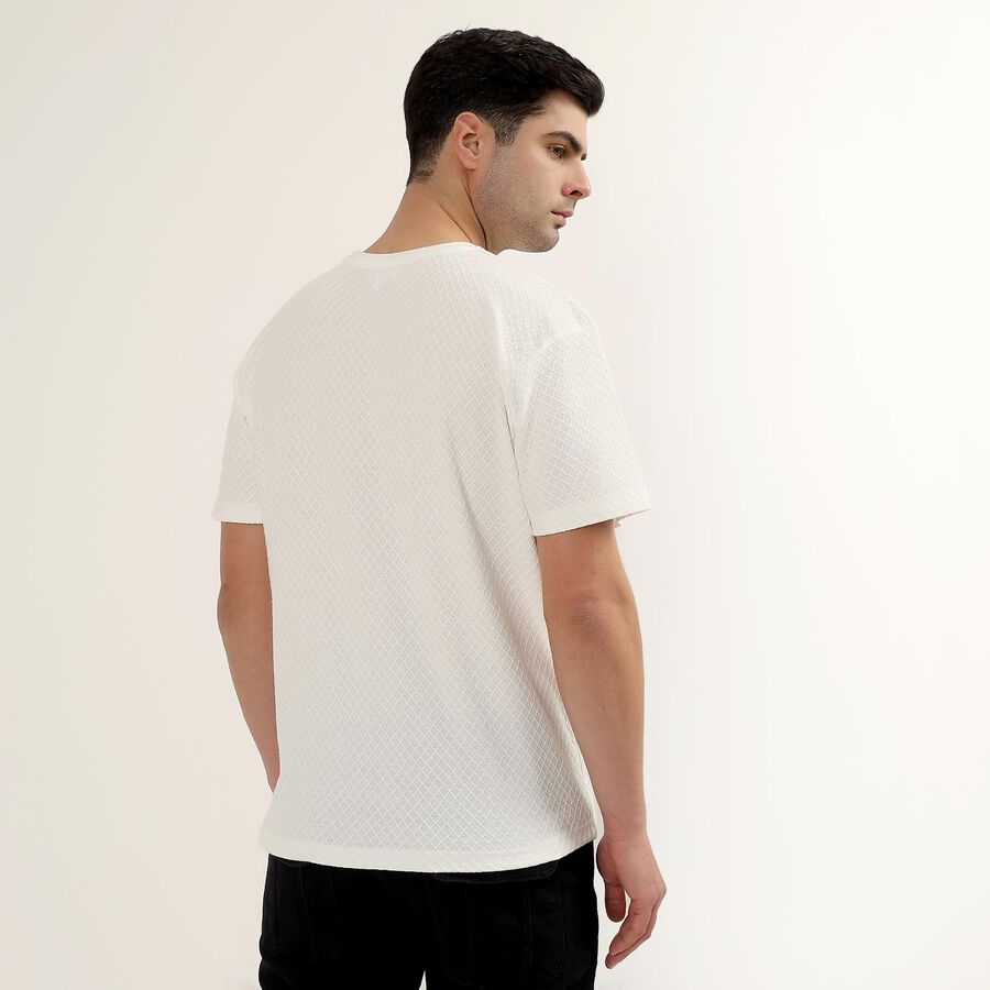 Men's Rich Eggshell White Round Neck Minimalist T-Shirt, White, large