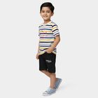 Boys White 100% Cotton Round Neck Striped Graphic Baba Suit, White, small