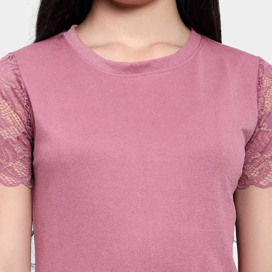 Solid Round Neck T-Shirt, Purple, large image number null
